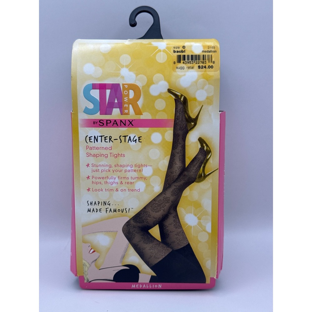 SPANX Star Power Center Stage Medallion Patterned Shaping Tights Black Sz. C NWT